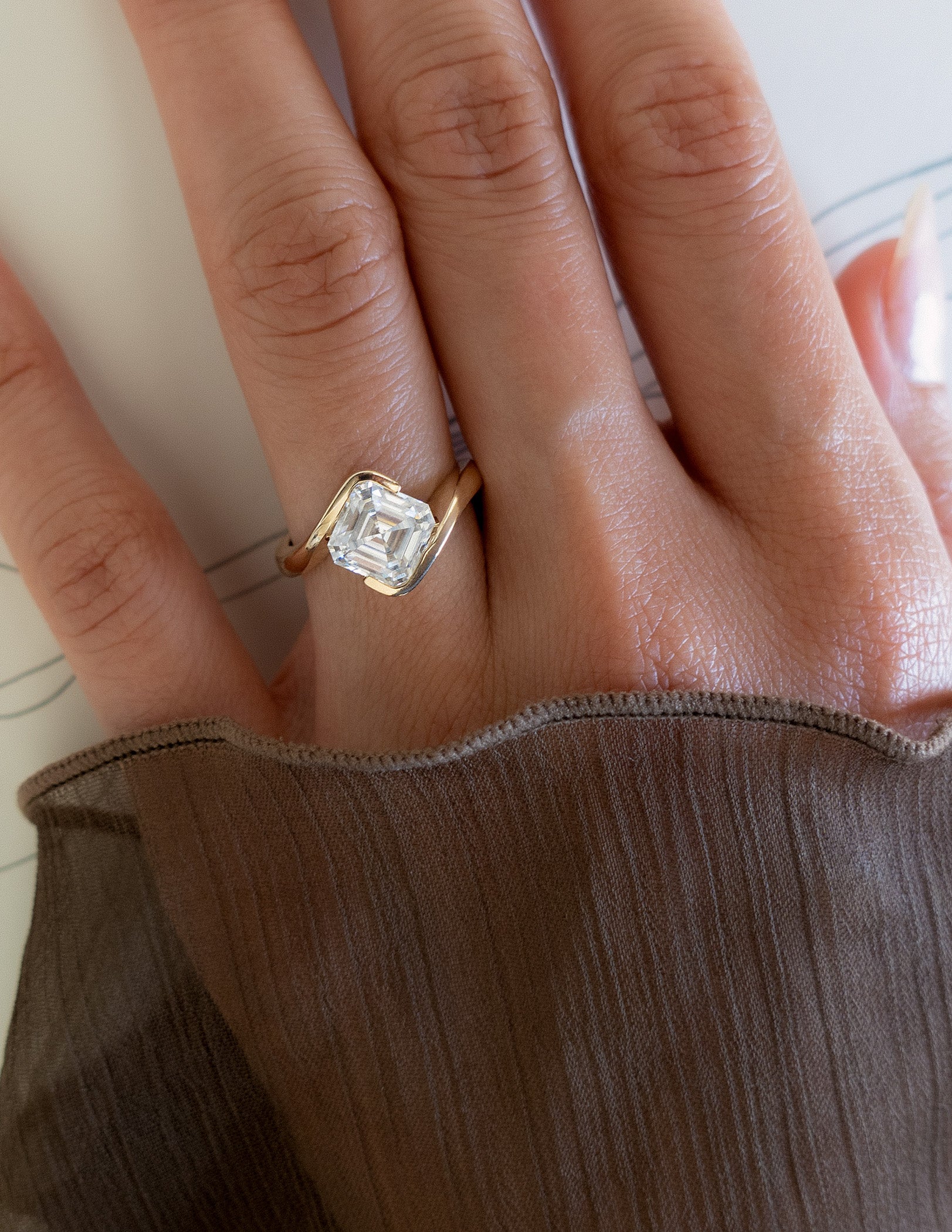 1.50 -2.50 CT Asscher Cut Moissanite Solitaire Engagement Ring