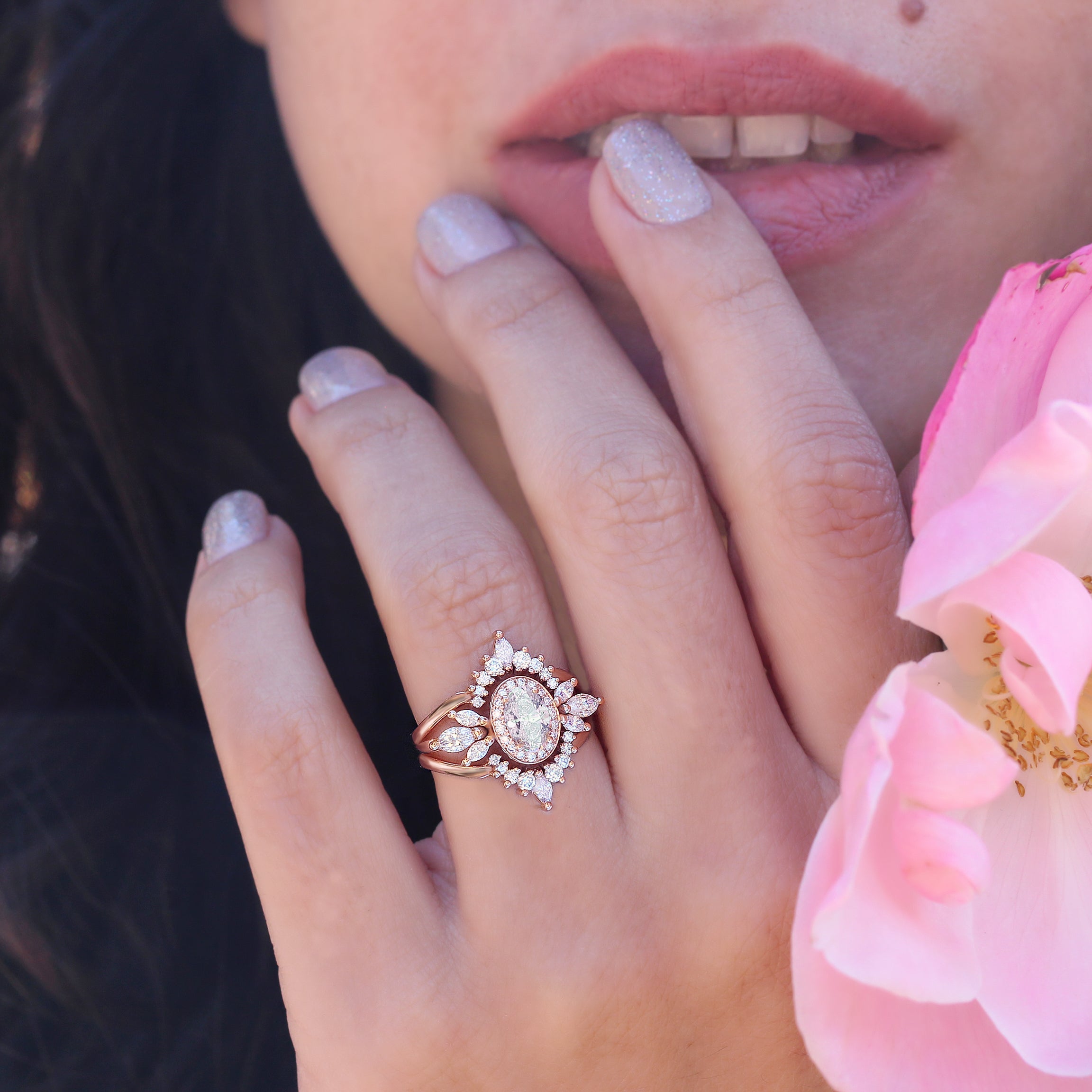 0.70 CT Oval Moissanite Halo Engagement Ring