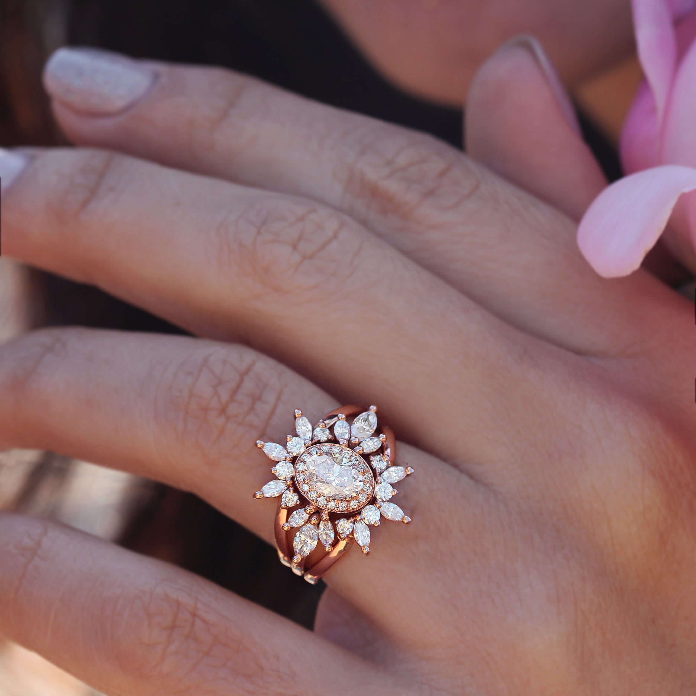 0.70 CT Oval Moissanite Halo Engagement Ring