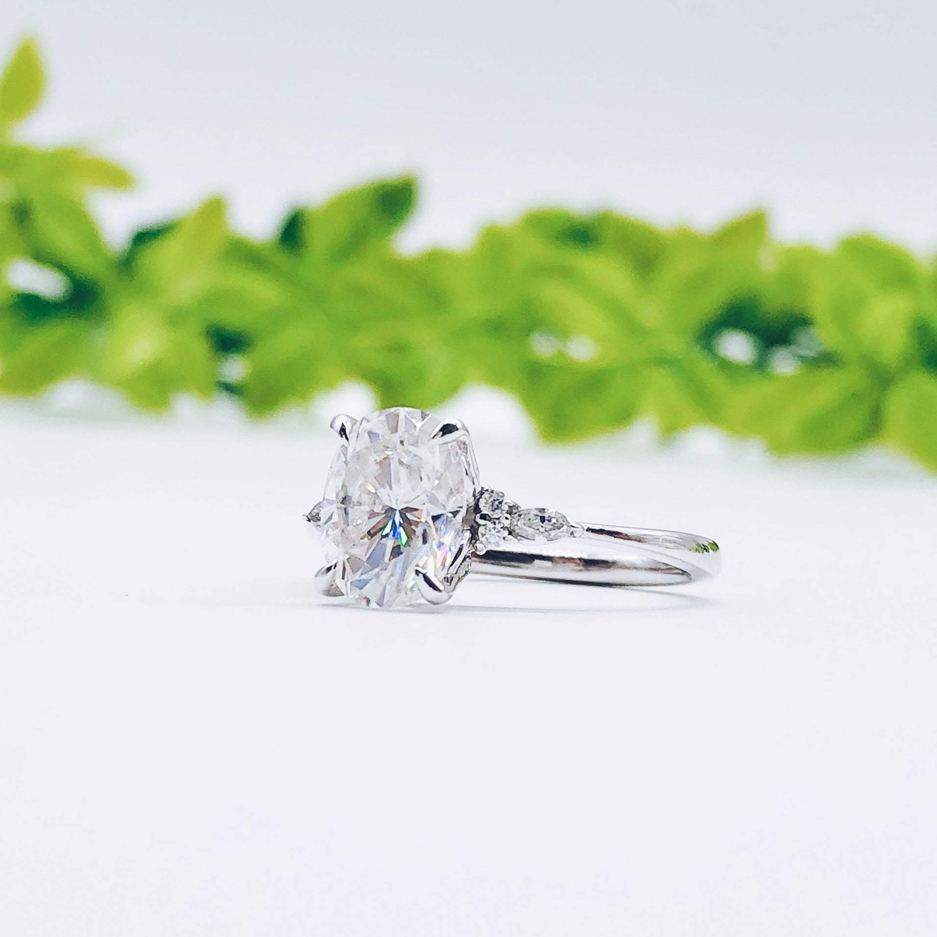 1.91 CT Oval Cut Cluster Moissanite Engagement Ring - crownmoissanite