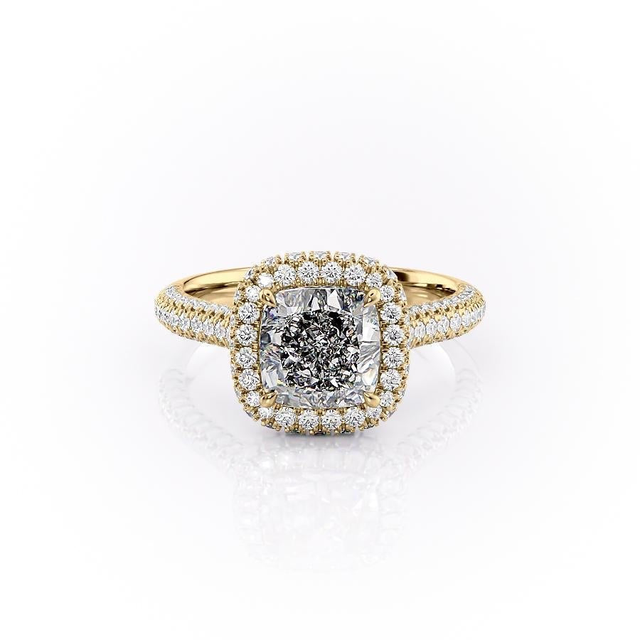 1.8 CT Cushion Cut Halo Triple Pave Setting Moissanite Engagement Ring - crownmoissanite