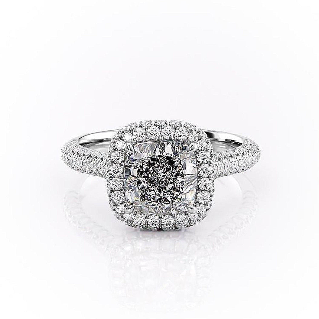 1.8 CT Cushion Cut Halo Triple Pave Setting Moissanite Engagement Ring - crownmoissanite