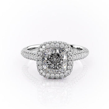 1.8 CT Cushion Shaped Moissanite Halo Engagement Ring - crownmoissanite