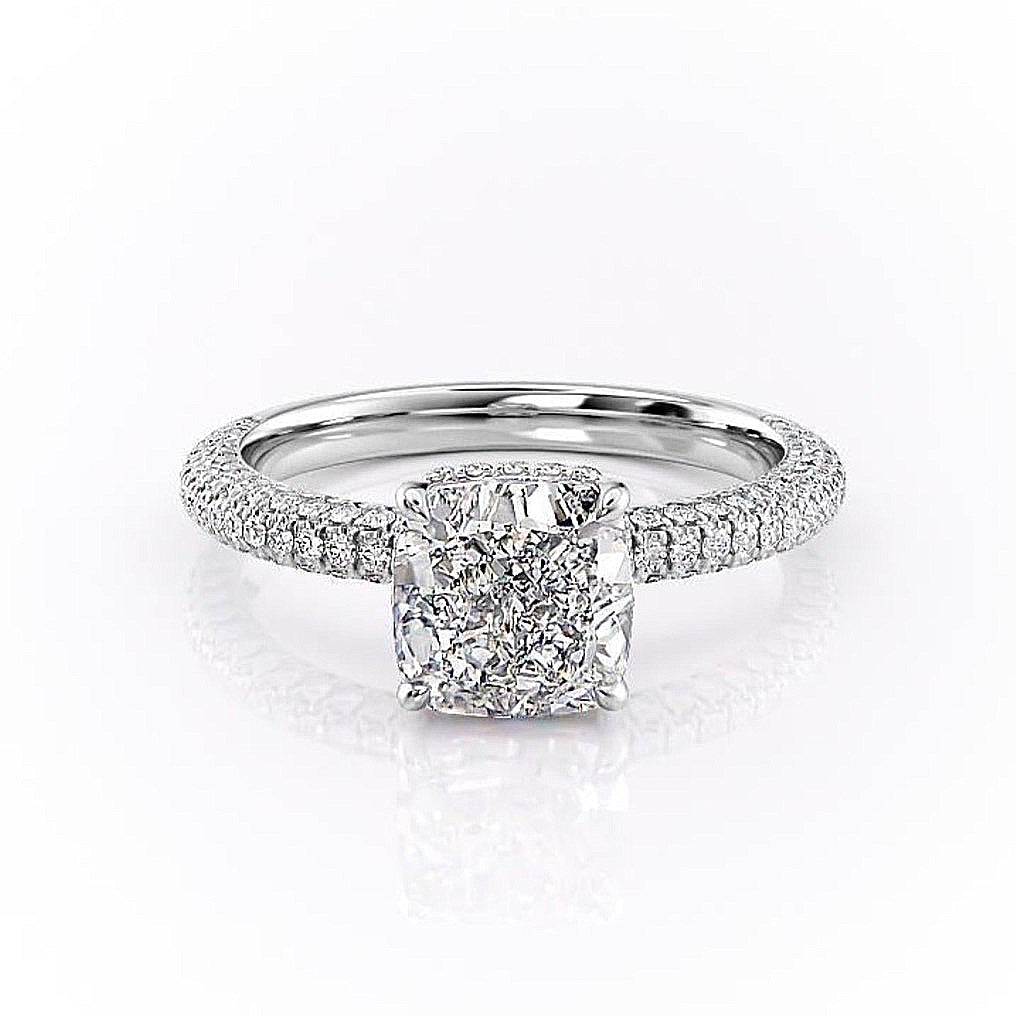 2.54 CT Cushion Cut Pave Moissanite Engagement Ring - crownmoissanite