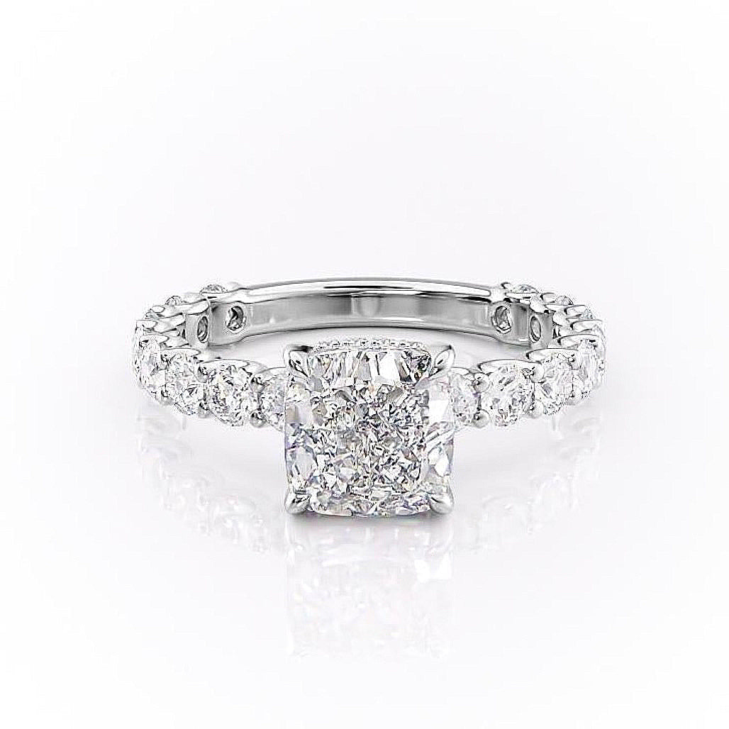 2.15 CT Cushion Cut Pave Moissanite Engagement Ring - crownmoissanite
