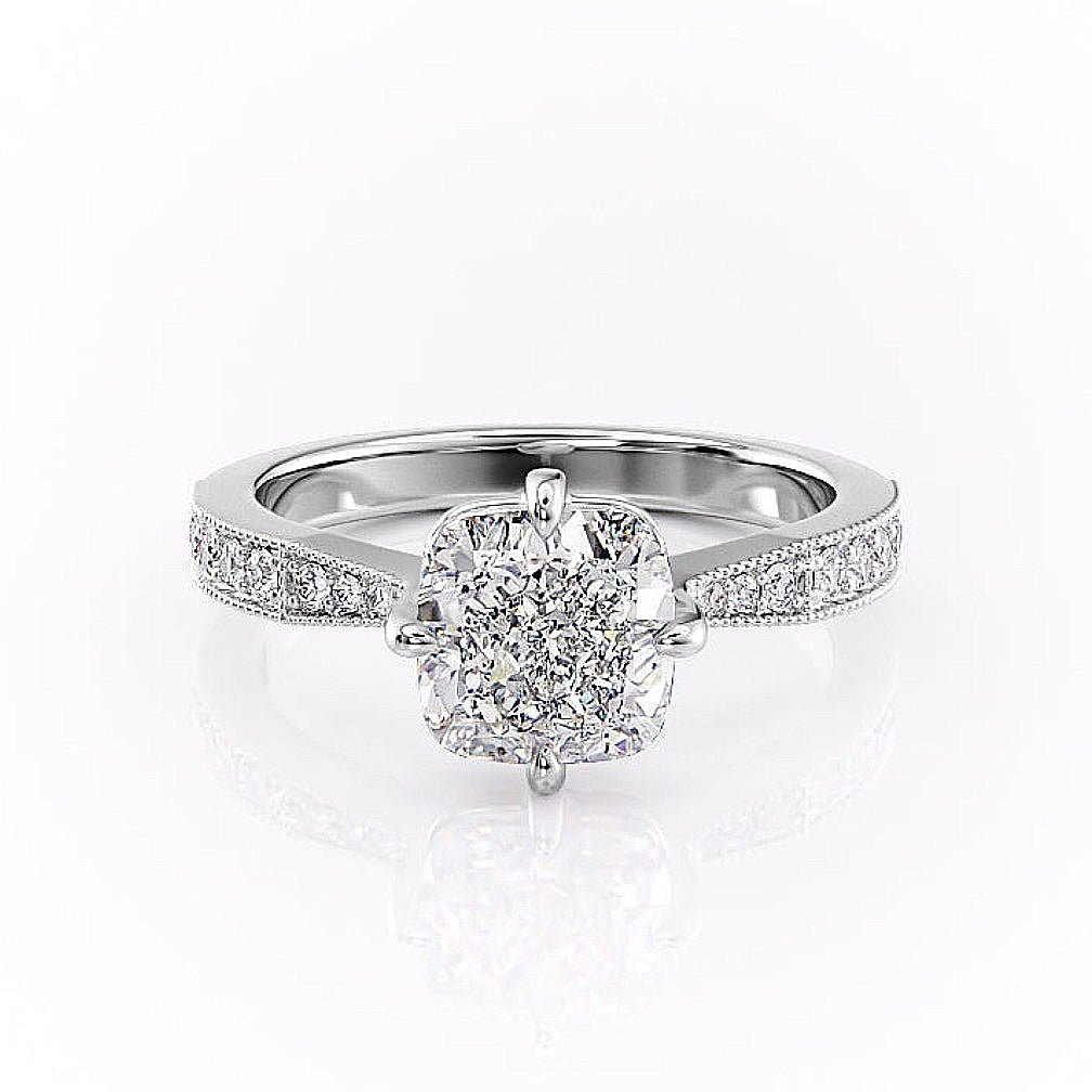 2.15 CT Cushion Cut Milgrain Pave Moissanite Engagement Ring - crownmoissanite