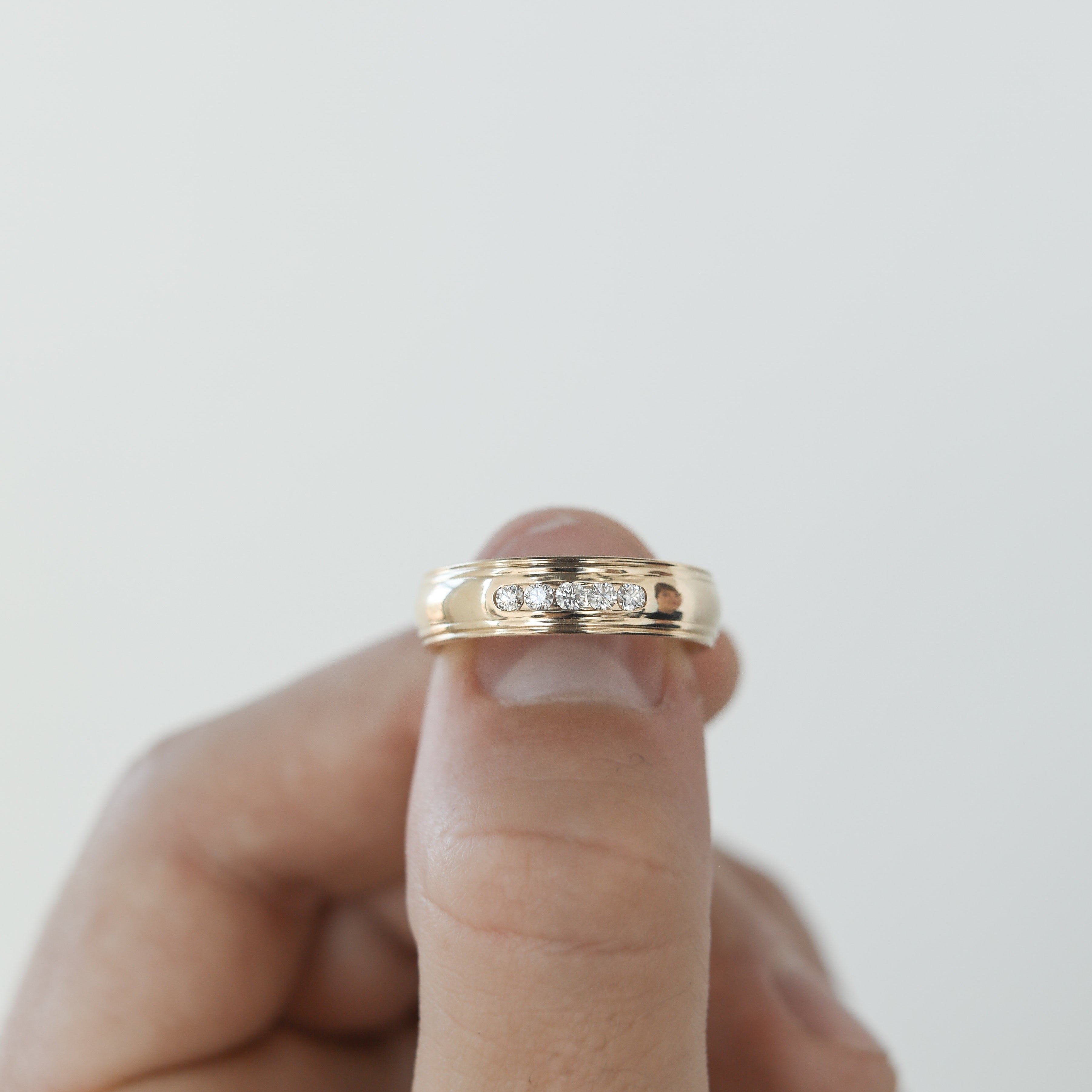 Stone Setting High Polish Finish Men's Band - crownmoissanite