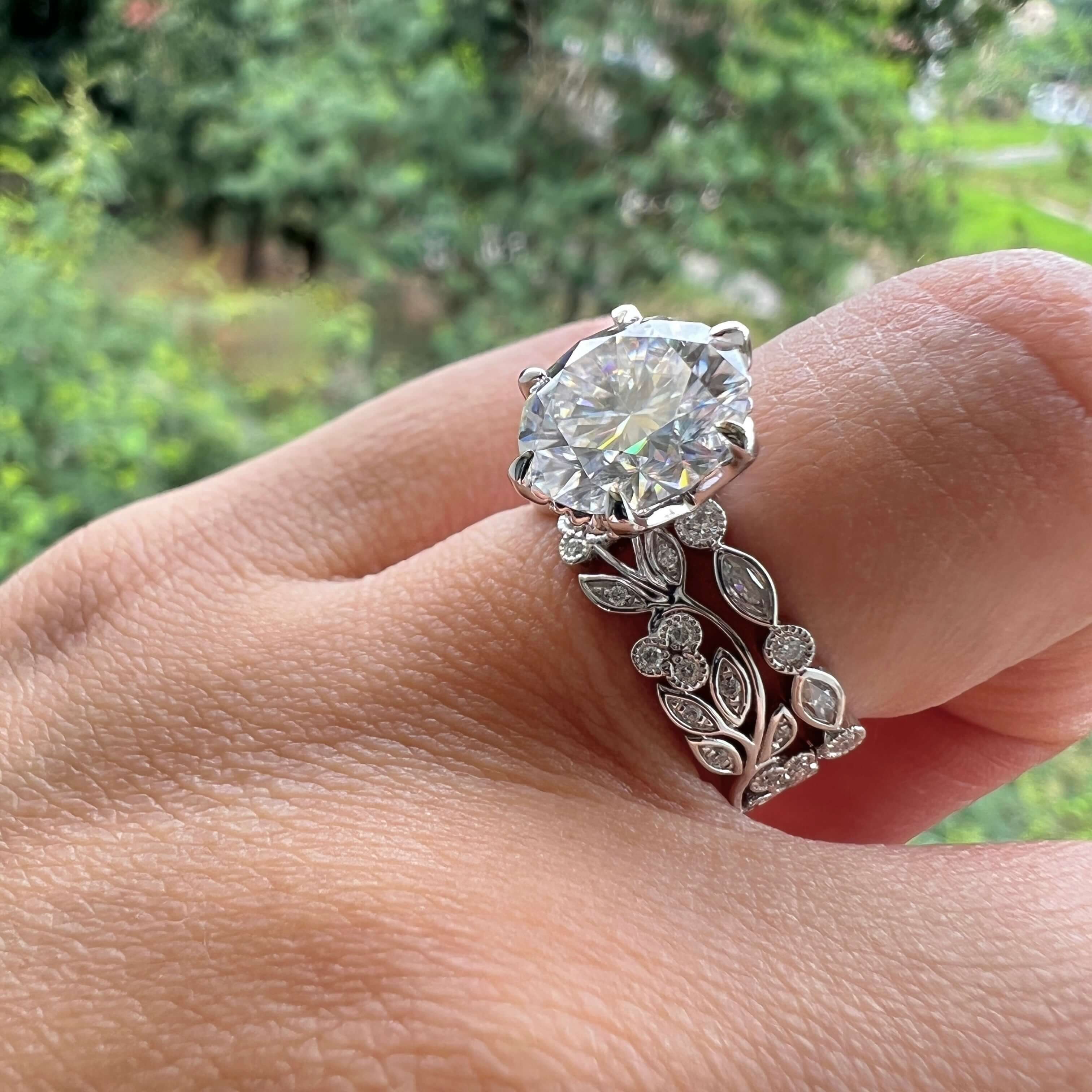 4.11 CT Round Cut Pave Moissanite Engagement Ring - crownmoissanite