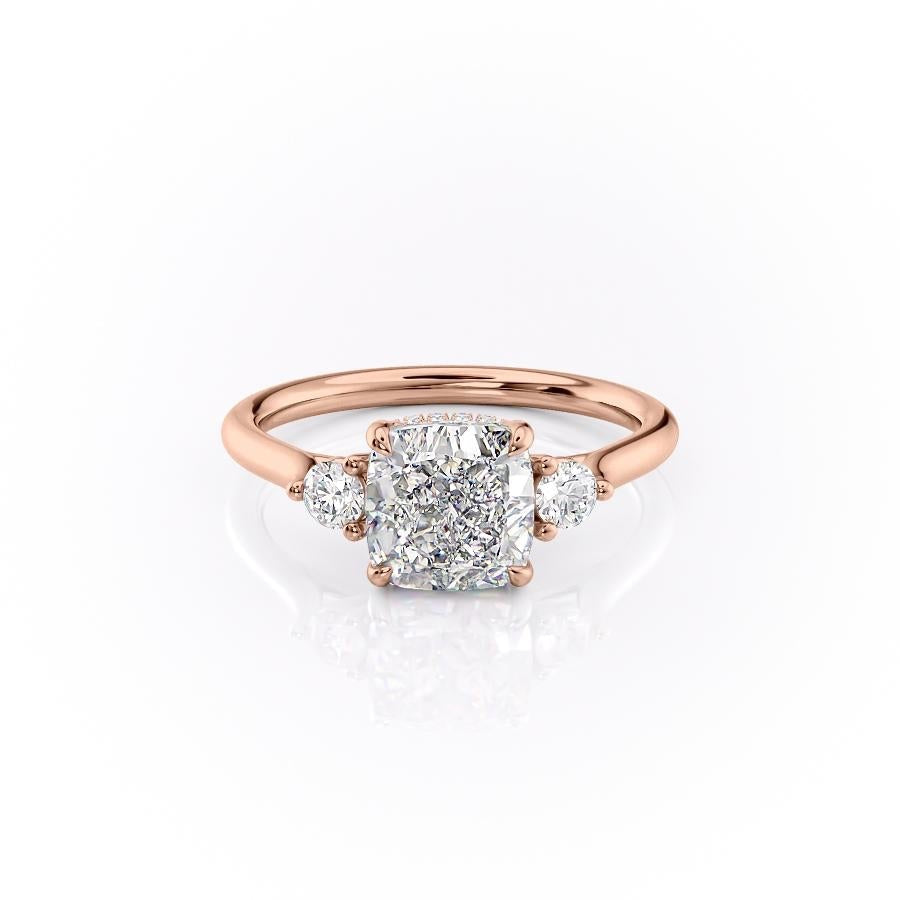 2.15 CT Cushion Cut Three Stones Moissanite Engagement Ring - crownmoissanite