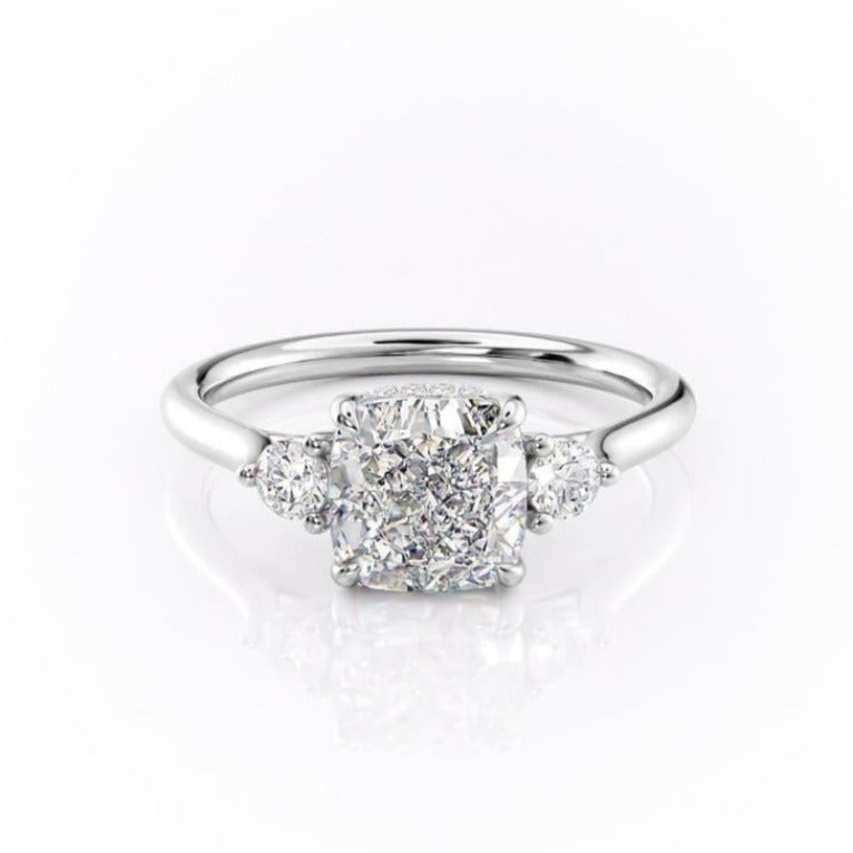 2.15 CT Cushion Cut Three Stones Moissanite Engagement Ring - crownmoissanite
