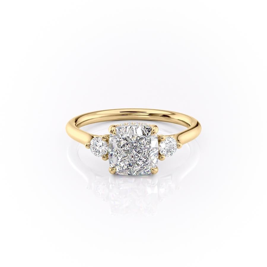 2.15 CT Cushion Cut Three Stones Moissanite Engagement Ring - crownmoissanite