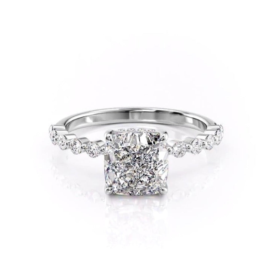 2.15 CT Cushion Cut Hidden Halo & Pave Moissanite Engagement Ring - crownmoissanite