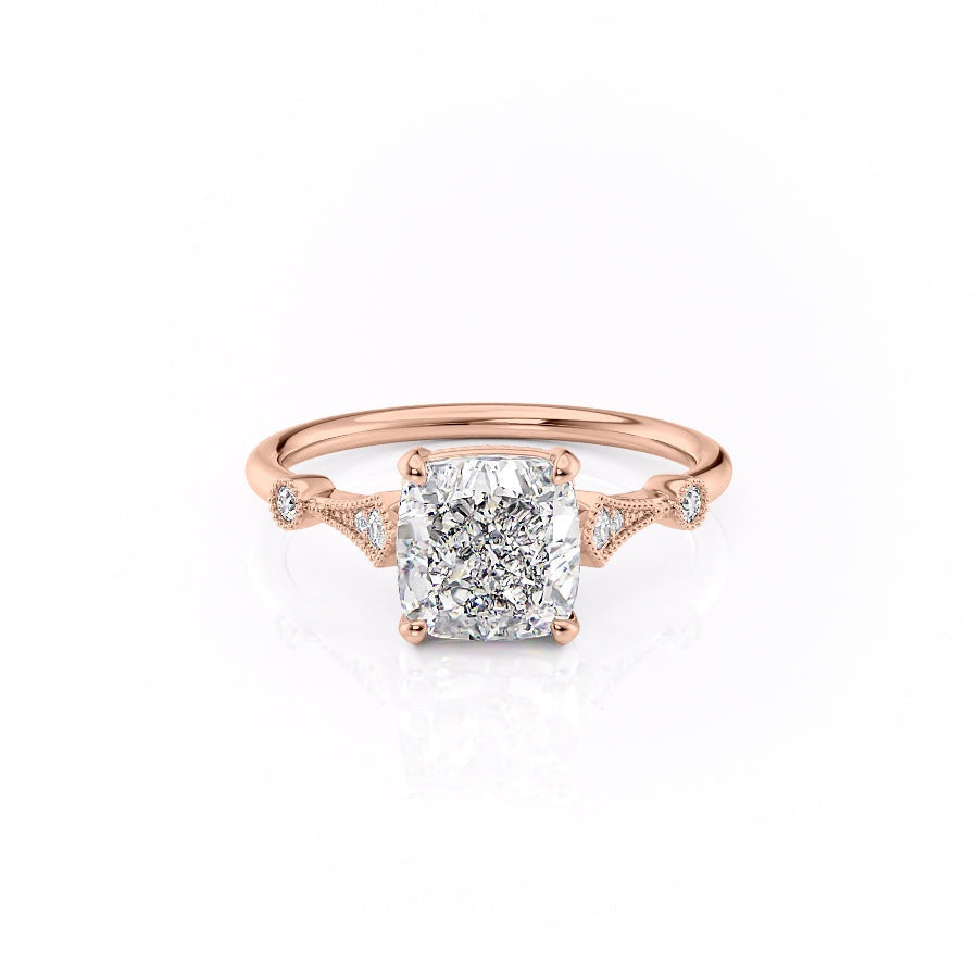 2.15 CT Cushion Cut Milgrain Vintage Style Engagement Ring - crownmoissanite