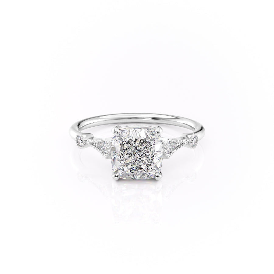 2.15 CT Cushion Cut Milgrain Vintage Style Engagement Ring - crownmoissanite