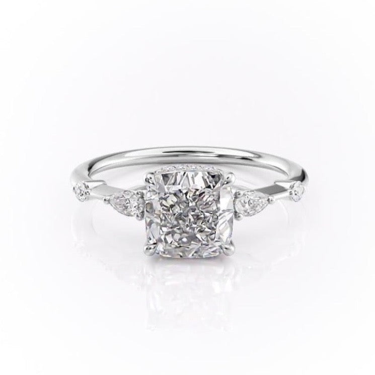 2.15 CT Cushion Cut Three Stones Moissanite Engagement Ring - crownmoissanite