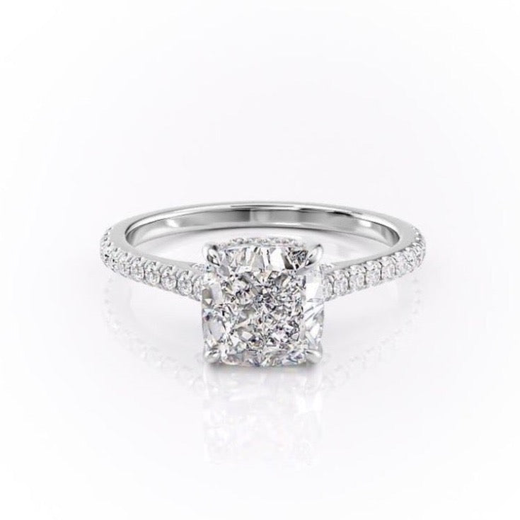 2.15 CT Cushion Cut Pave Setting Moissanite Engagement Ring - crownmoissanite