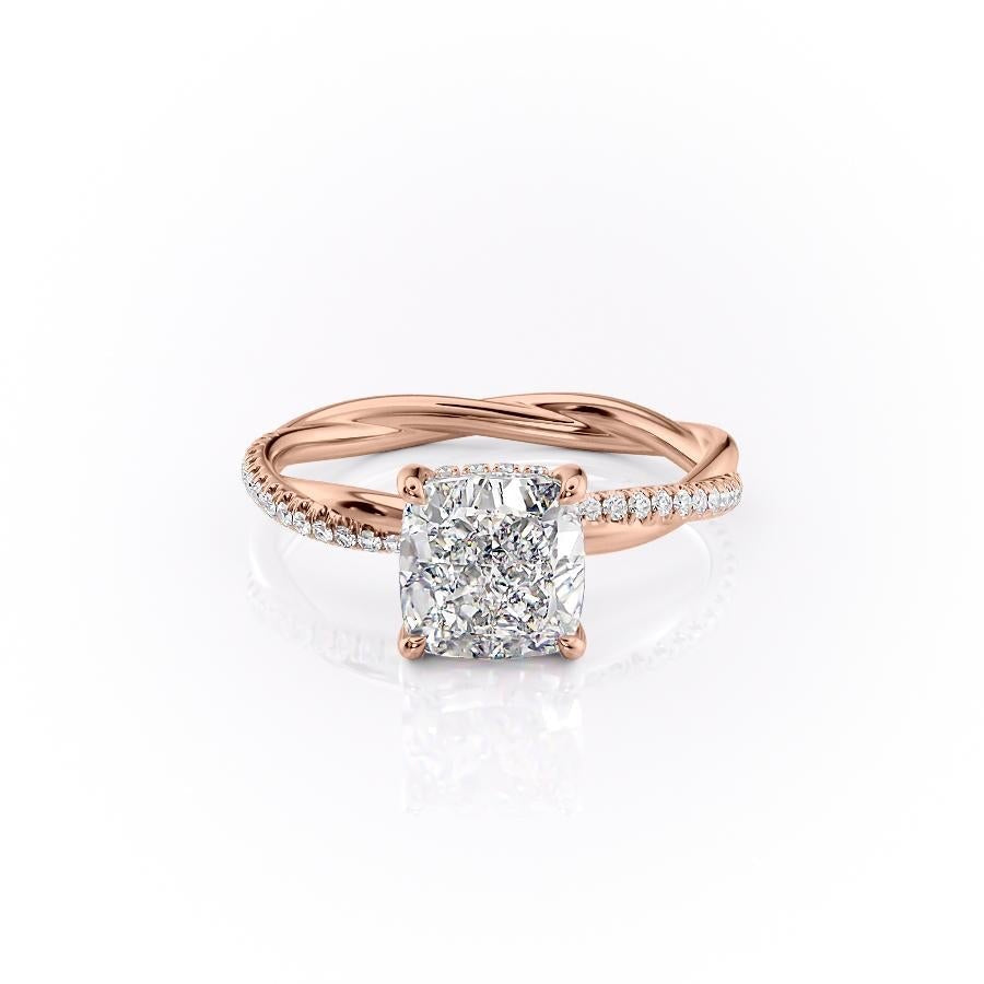 2.15 CT Cushion Cut Twisted Pave Band Moissanite Engagement Ring - crownmoissanite