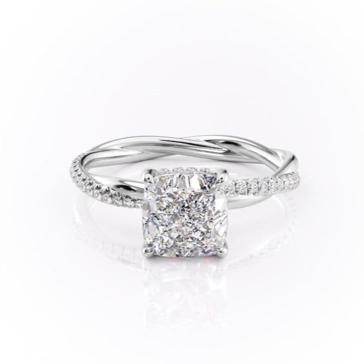 2.15 CT Cushion Cut Twisted Pave Band Moissanite Engagement Ring - crownmoissanite
