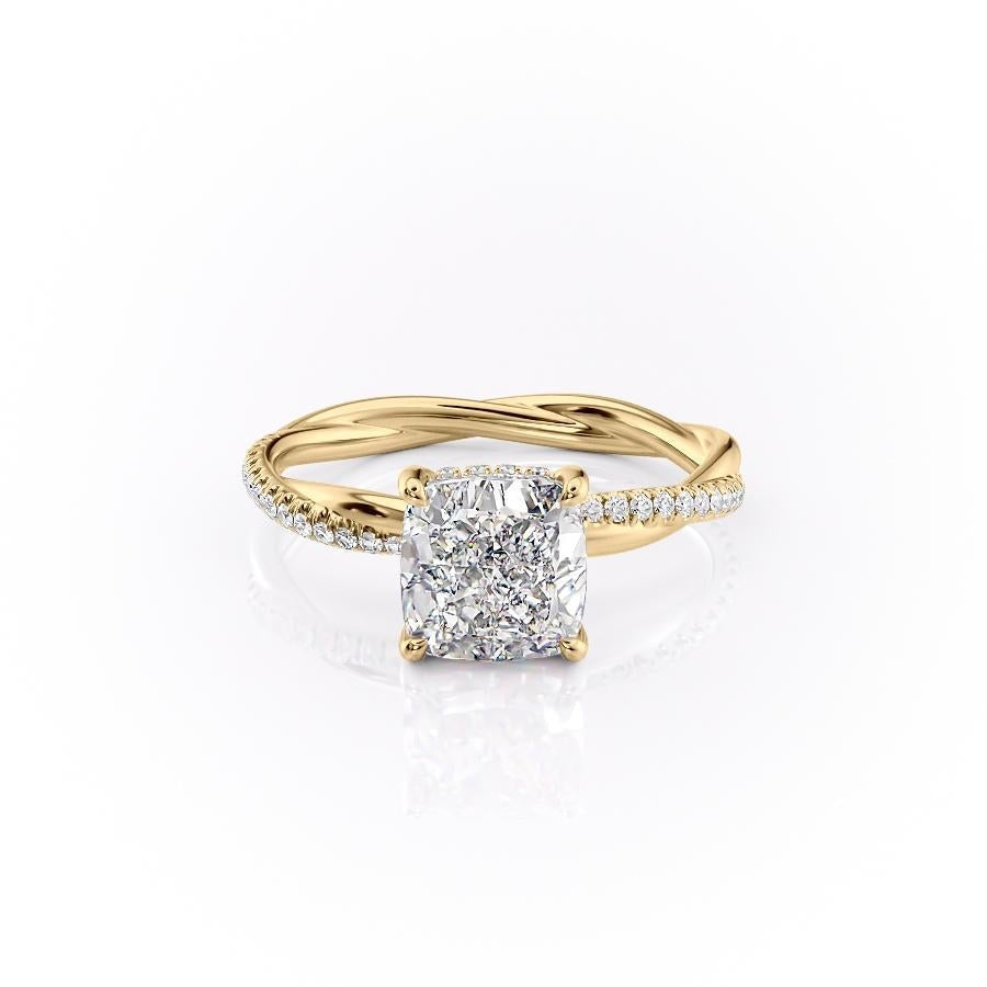 2.15 CT Cushion Cut Twisted Pave Band Moissanite Engagement Ring - crownmoissanite