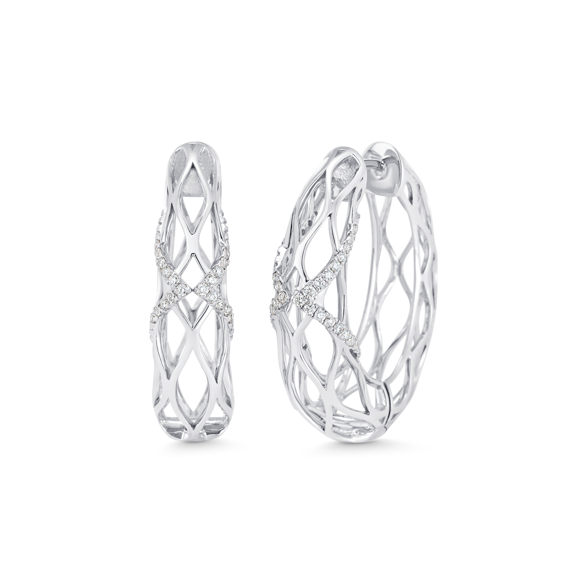 0.53 TCW Round Moissanite Diamond Dentelle Hoops Earrings - crownmoissanite