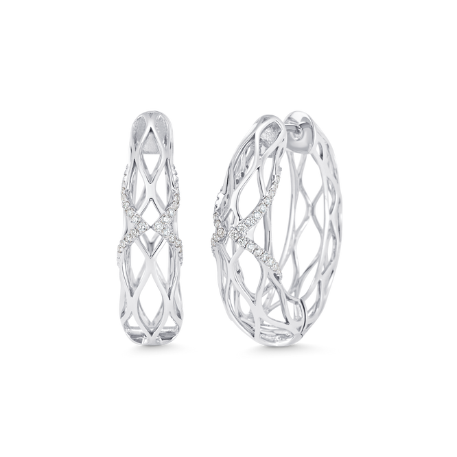 0.53 TCW Round Moissanite Diamond Dentelle Hoops Earrings - crownmoissanite