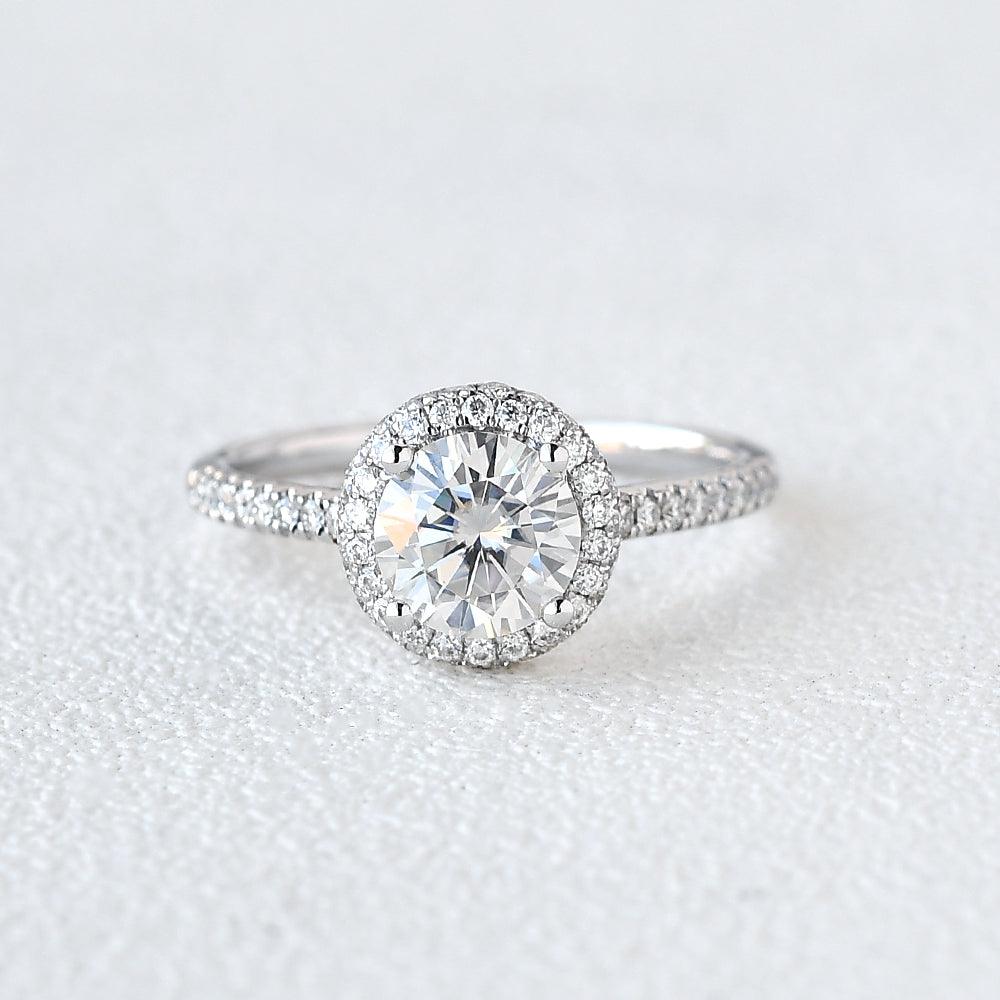 1.0 CT Round Cut Halo Pave Moissanite Engagement Ring - crownmoissanite