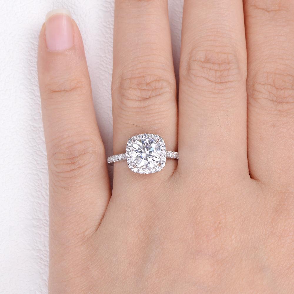 1.8 CT Cushion Cut Halo Pave Moissanite Engagement Ring - crownmoissanite