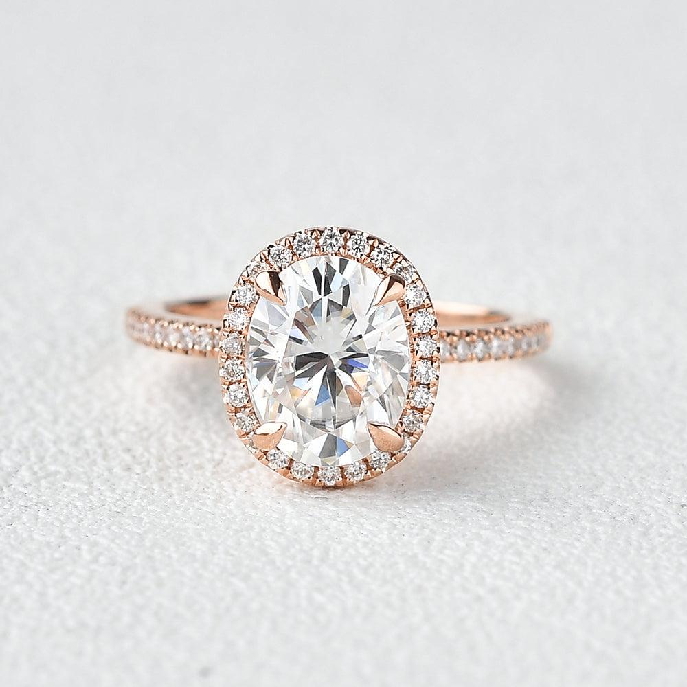 1.91 CT Oval Cut Halo Pave Moissanite Engagement Ring - crownmoissanite