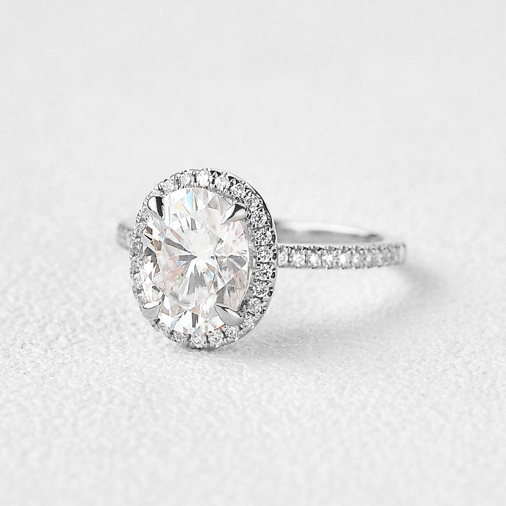 1.91 CT Oval Cut Halo Pave Moissanite Engagement Ring - crownmoissanite