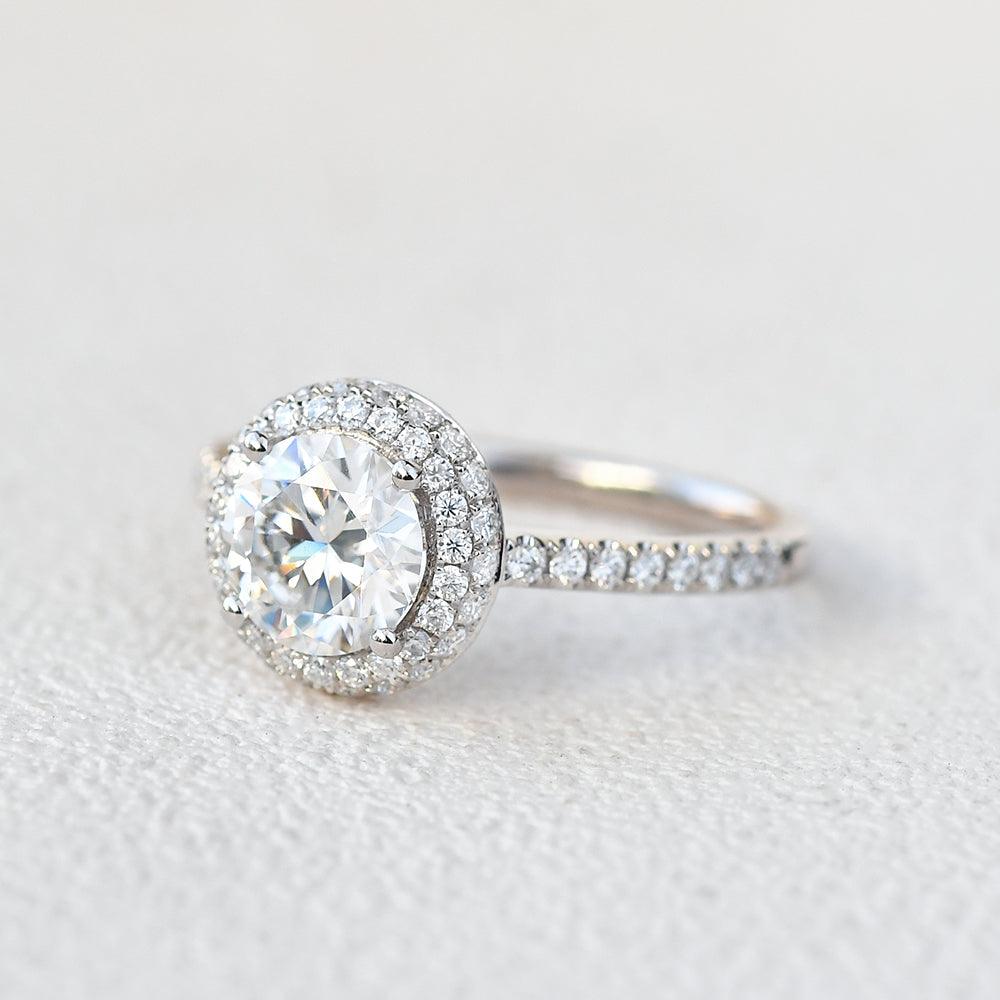 1.0 CT Round Cut Halo Pave Moissanite Engagement Ring - crownmoissanite