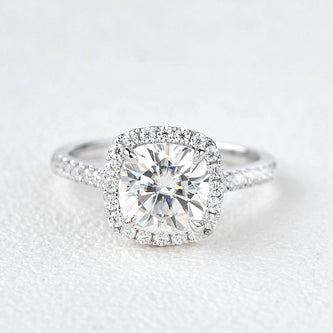 1.8 CT Cushion Shaped Moissanite Halo Engagement Ring - crownmoissanite