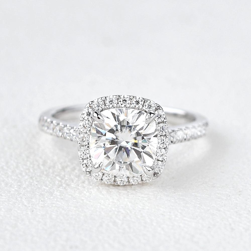 1.8 CT Cushion Cut Halo Pave Moissanite Engagement Ring - crownmoissanite