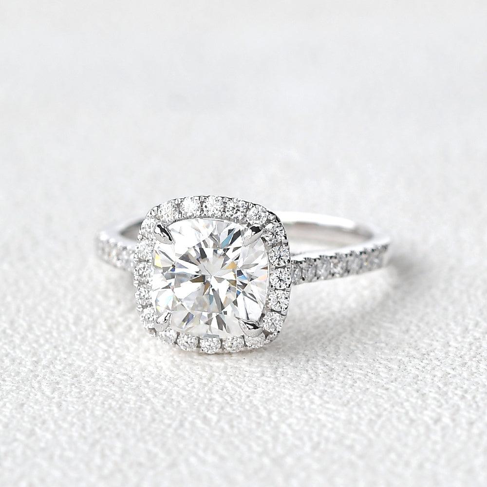 1.8 CT Cushion Cut Halo Pave Moissanite Engagement Ring - crownmoissanite