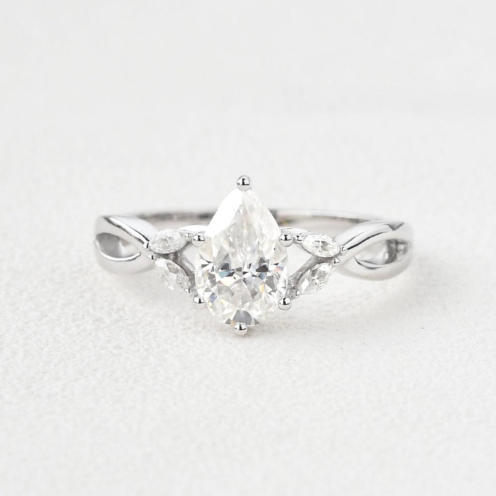 1.52 CT Pear Cut Twisted Moissanite Engagement Ring - crownmoissanite