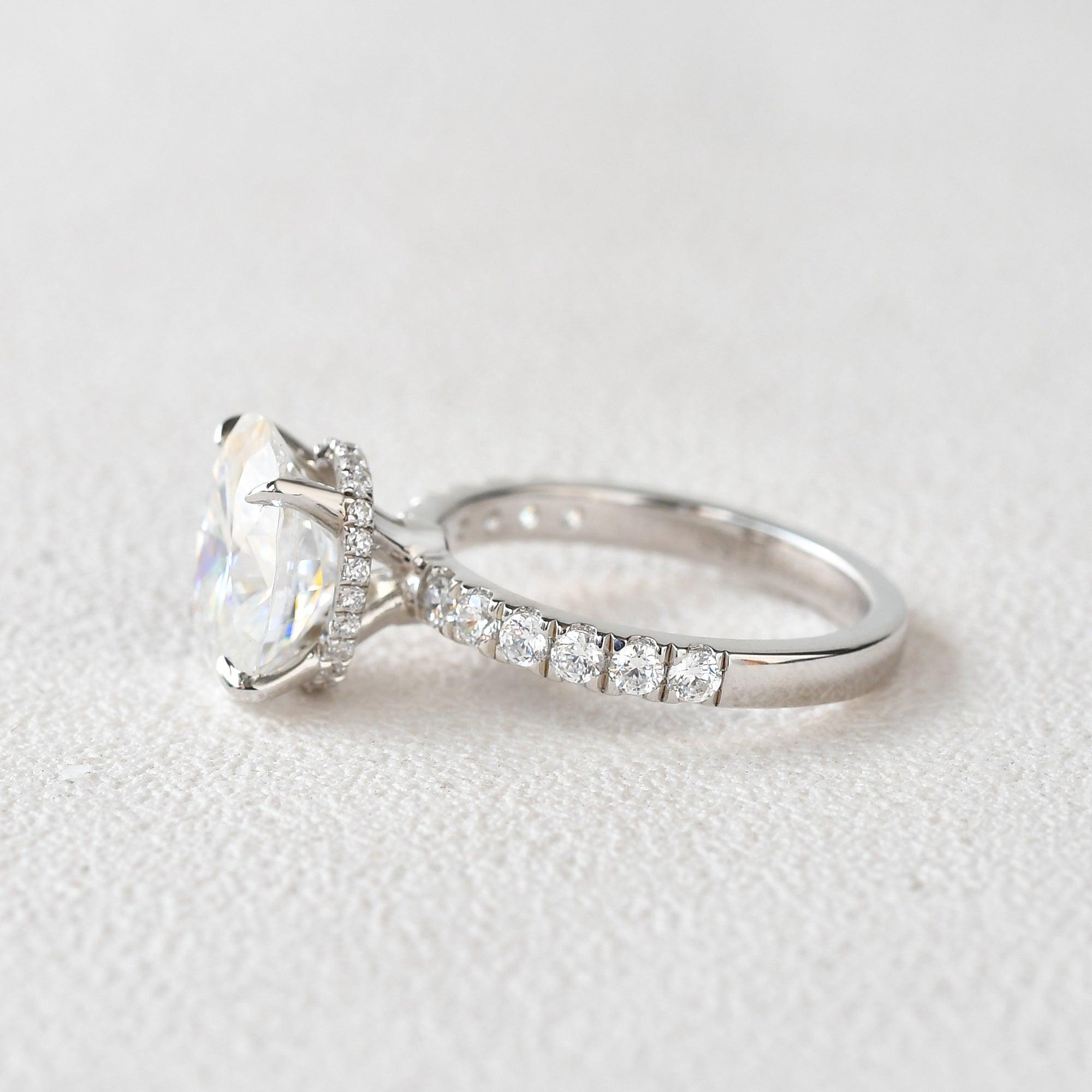 3.74 CT Oval Cut Hidden Halo Pave Moissanite Engagement Ring - crownmoissanite