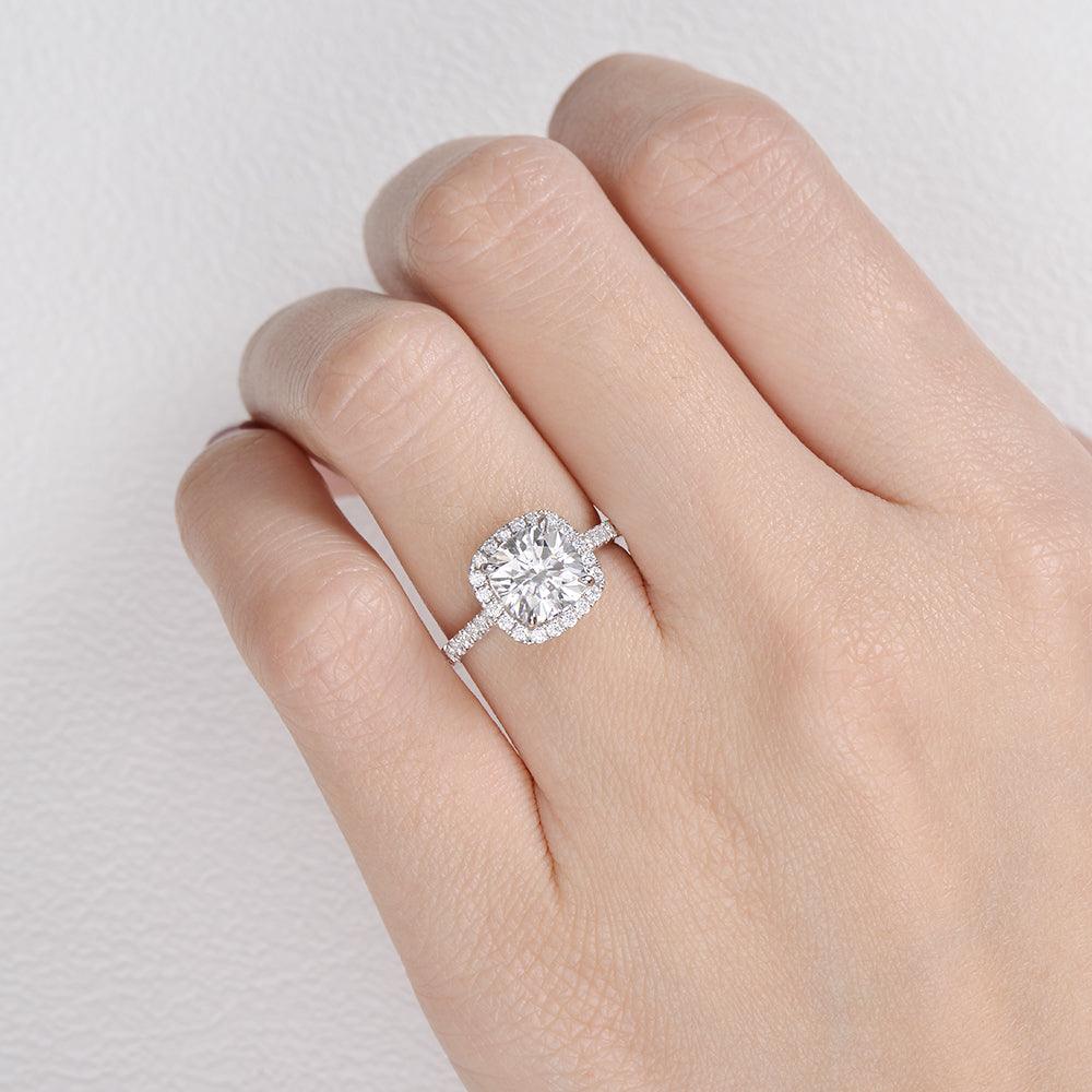 1.8 CT Cushion Cut Halo Pave Moissanite Engagement Ring - crownmoissanite