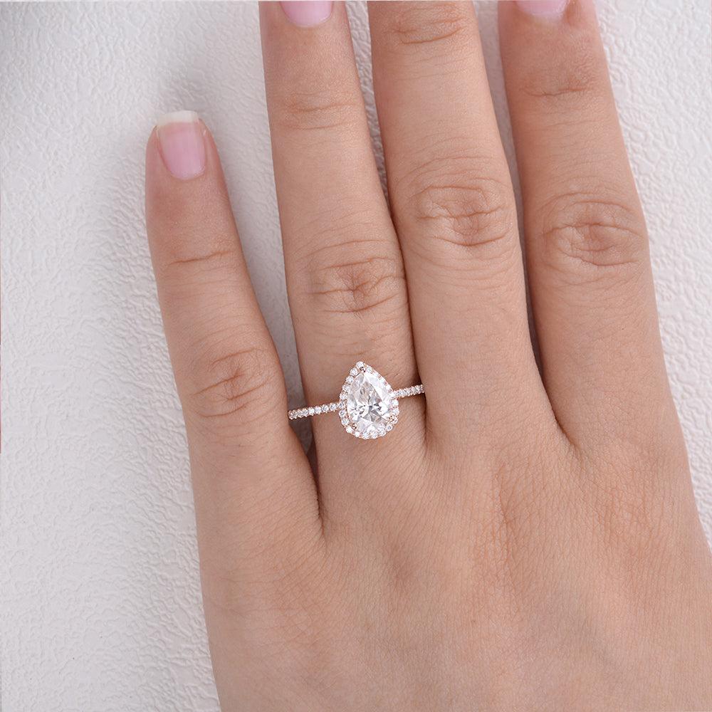 1.25 CT Pear Cut Halo Pave Moissanite Engagement Ring - crownmoissanite