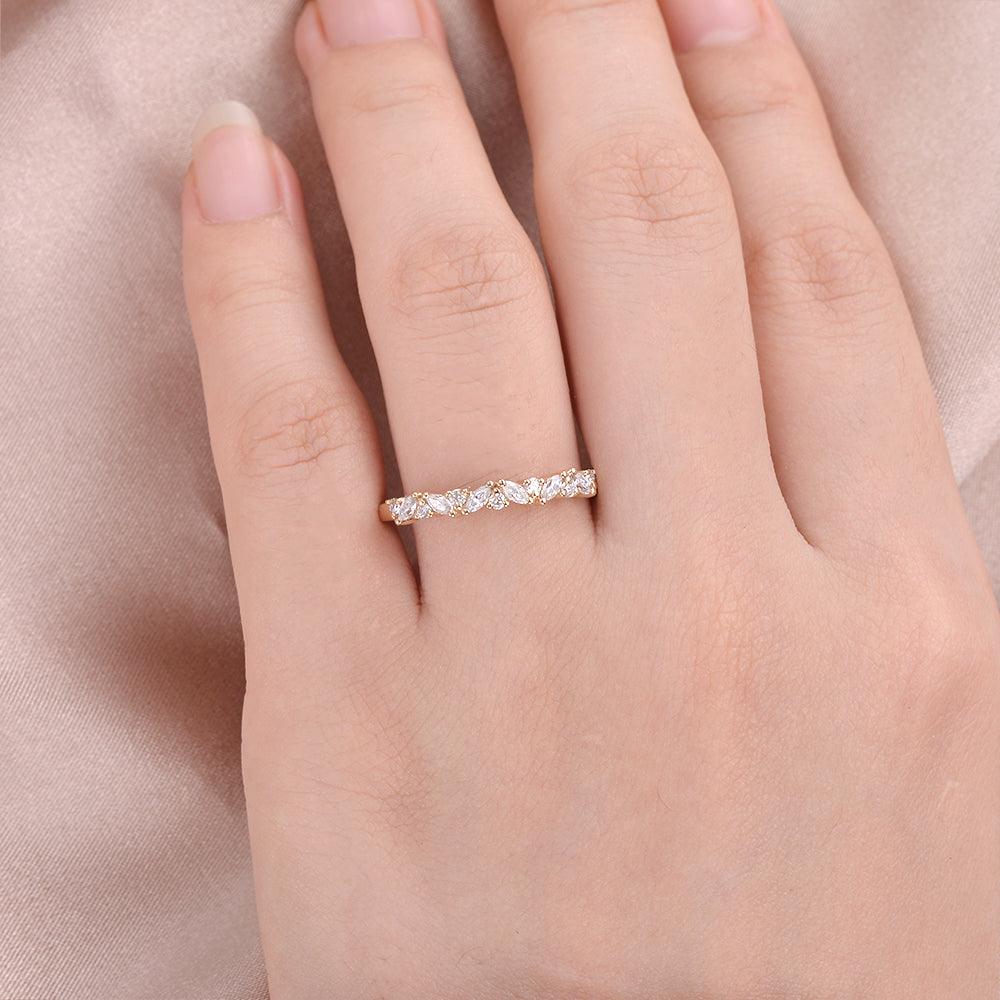 0.26 CT Marquise And Round Cluster Moissanite Wedding Band - crownmoissanite