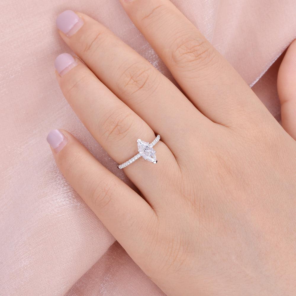 1.0 CT Marquise Cut Solitaire Pave Moissanite Engagement Ring - crownmoissanite