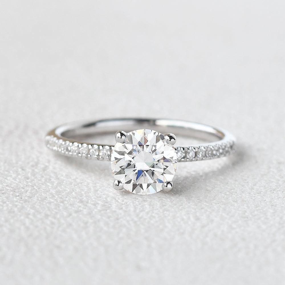 1.0 CT Round Cut Solitaire Pave Moissanite Engagement Ring - crownmoissanite