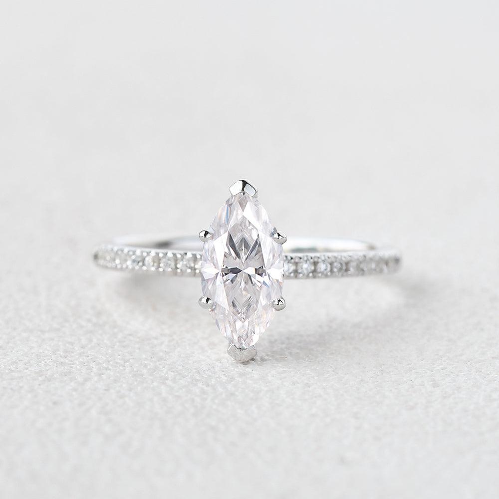 1.0 CT Marquise Cut Solitaire Pave Moissanite Engagement Ring - crownmoissanite