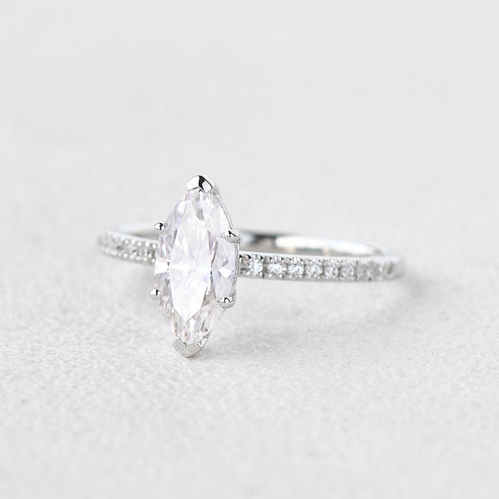 1.0 CT Marquise Cut Solitaire Pave Moissanite Engagement Ring - crownmoissanite