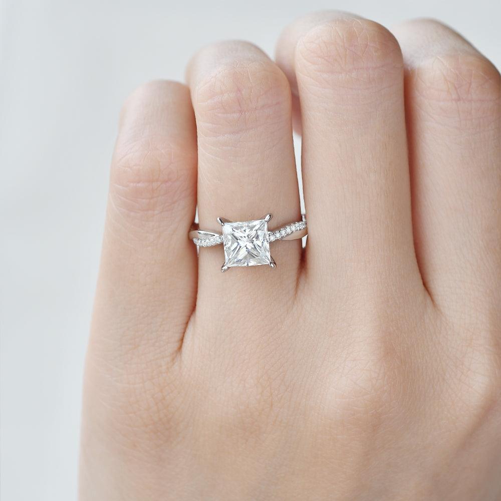 1.75 CT Princess Cut Twisted Pave Moissanite Engagement Ring - crownmoissanite