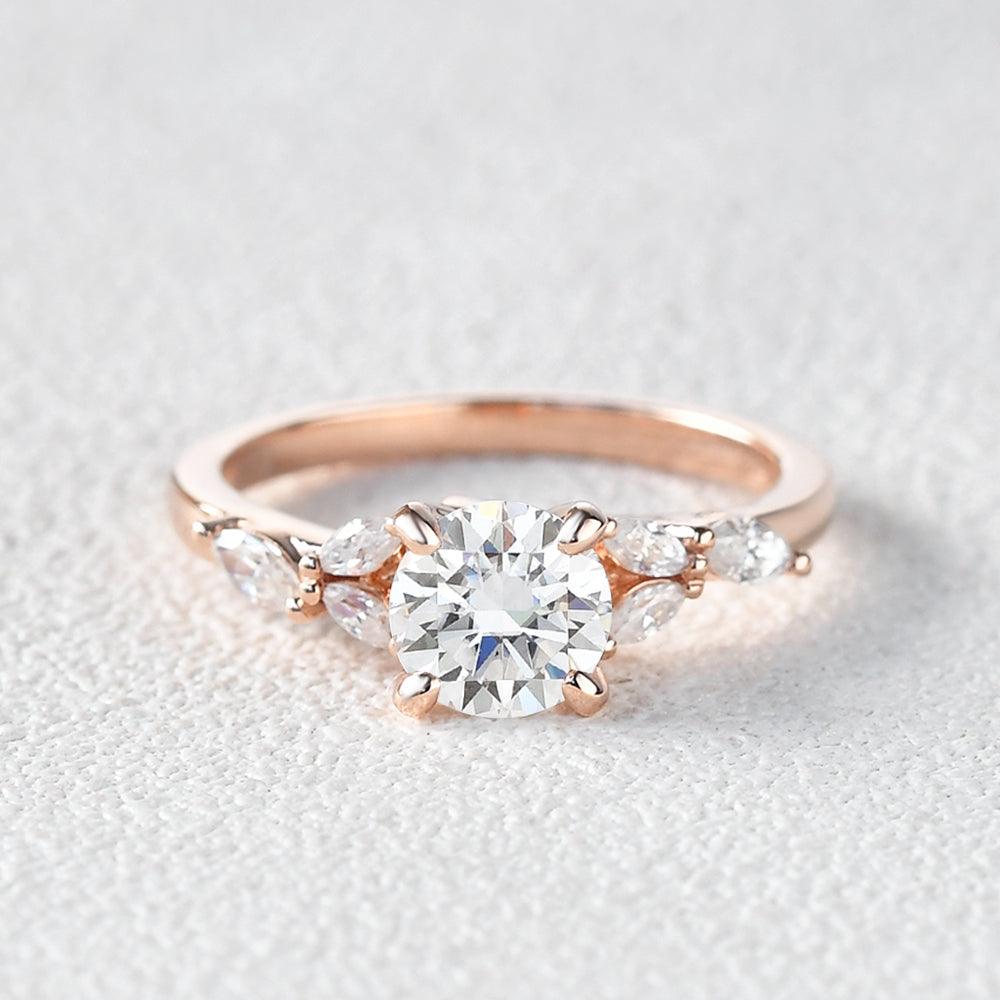 1.0 CT Round Cut Cluster Moissanite Engagement Ring - crownmoissanite