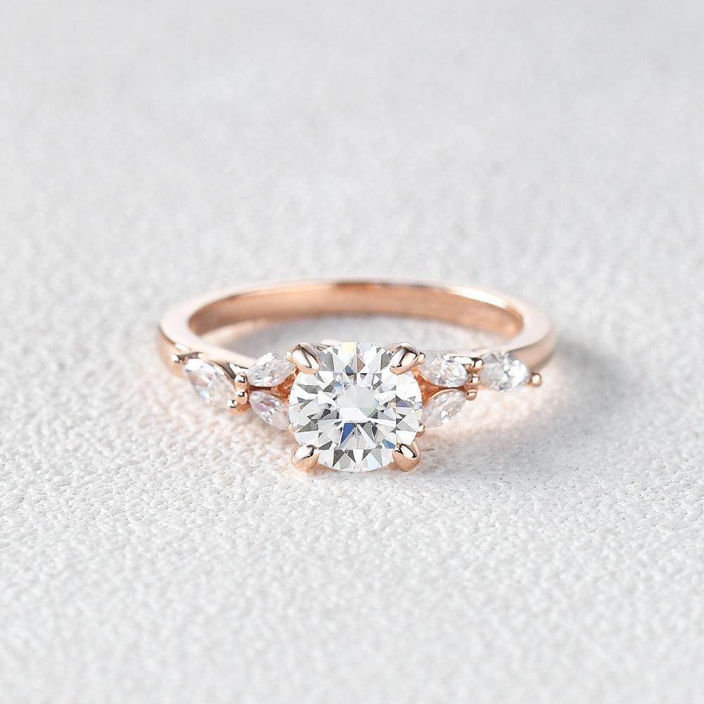 1.0 CT Round Cut Cluster Moissanite Engagement Ring - crownmoissanite