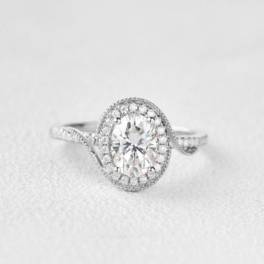 1.33 CT Oval Cut Halo Pave Moissanite Engagement Ring - crownmoissanite