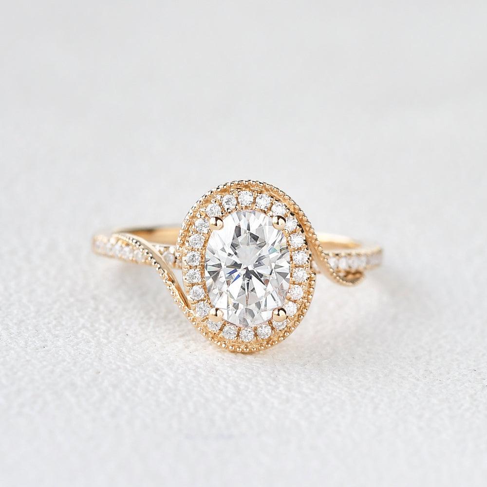 1.33 CT Oval Cut Halo Pave Moissanite Engagement Ring - crownmoissanite