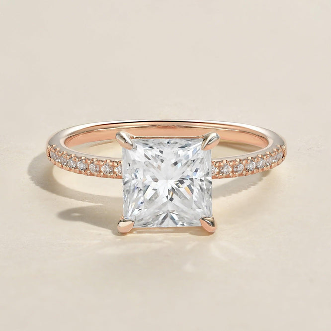 1.18 CT Princess Cut Solitaire Pave Moissanite Engagement Ring - crownmoissanite