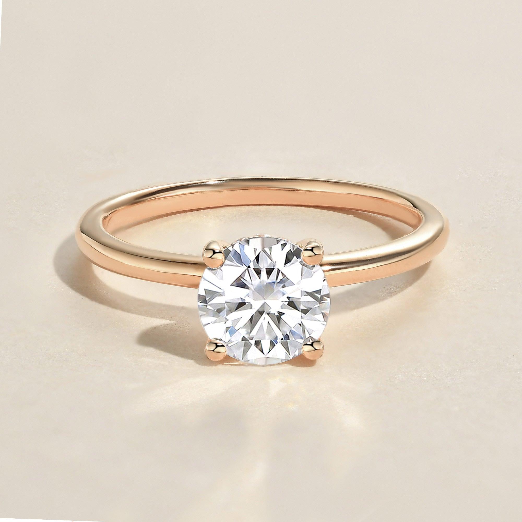 1.0 CT Round Cut Hidden Halo Moissanite Engagement Ring - crownmoissanite