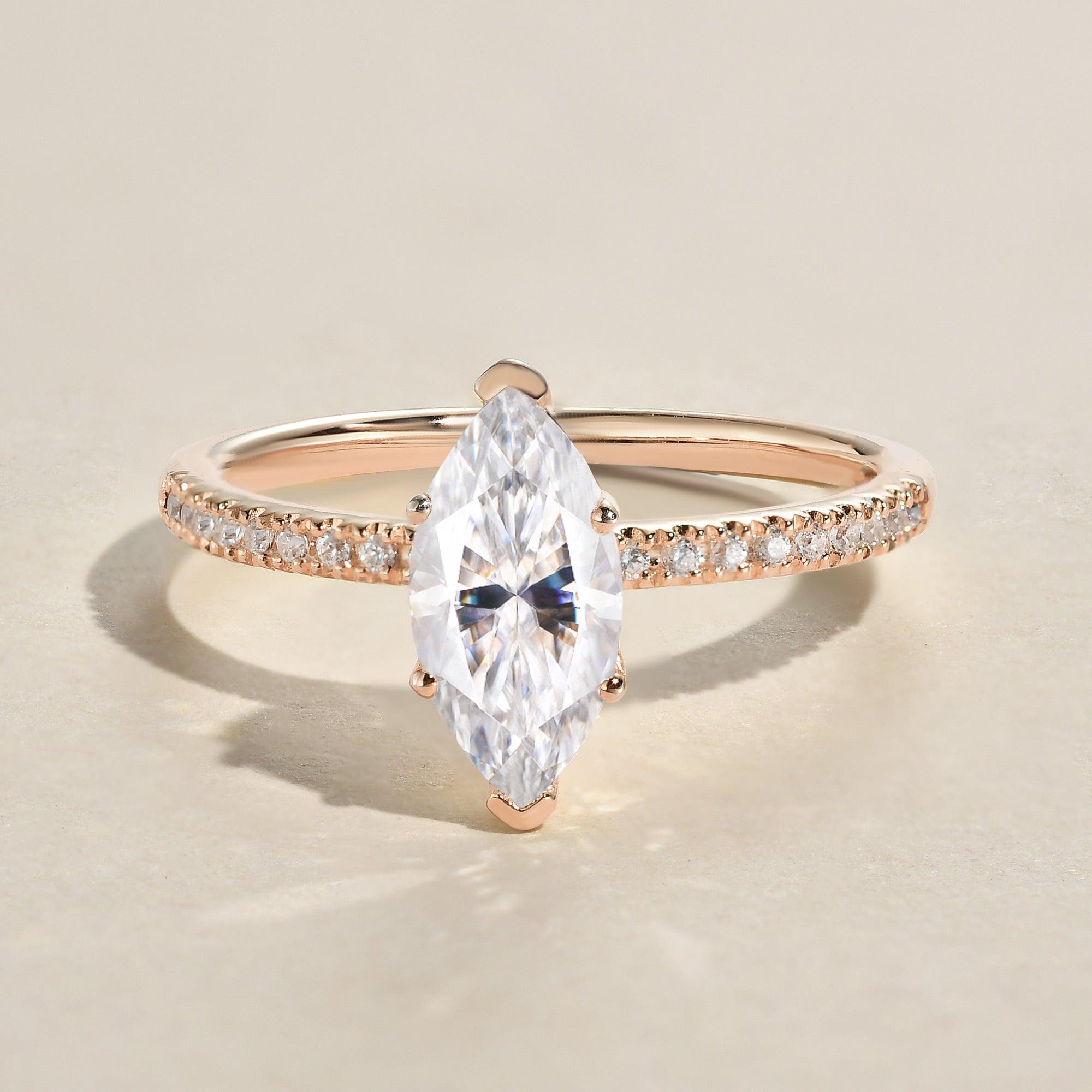 1.0 CT Marquise Cut Solitaire Pave Moissanite Engagement Ring - crownmoissanite